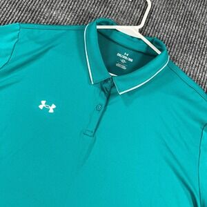 Under Armour Polo Shirt Womens 3XL Teal Solid Short Sleeve HeatGear Athletic